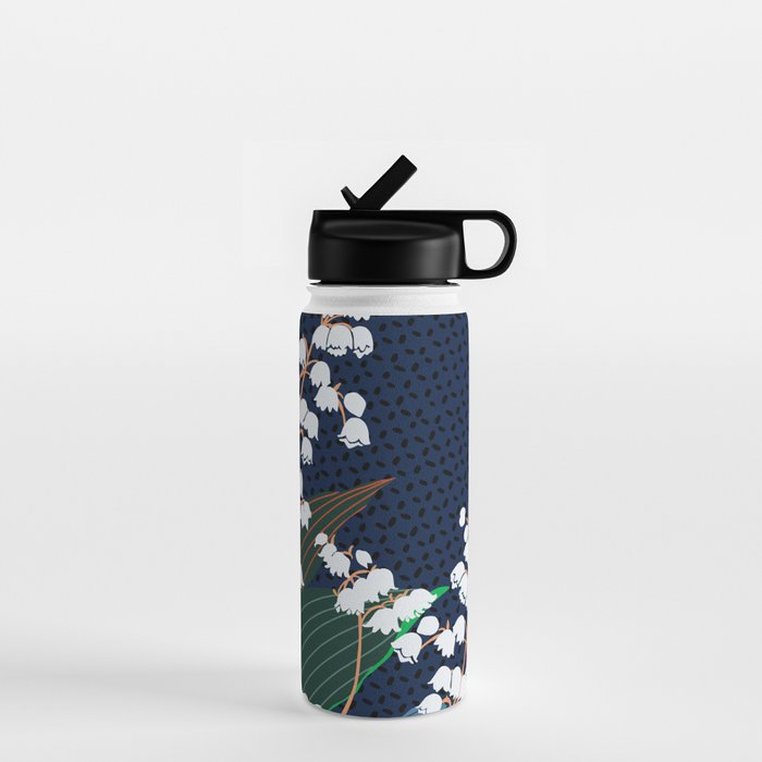 Big flowers Lily of the valley dark denim Water Bottle Gallery Image 1
