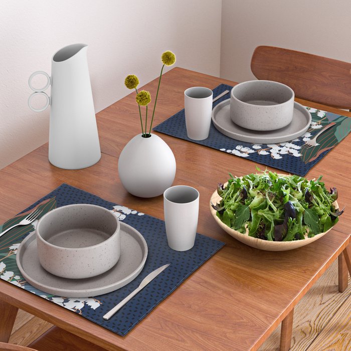 Big flowers Lily of the valley dark denim Placemat Gallery Image 2