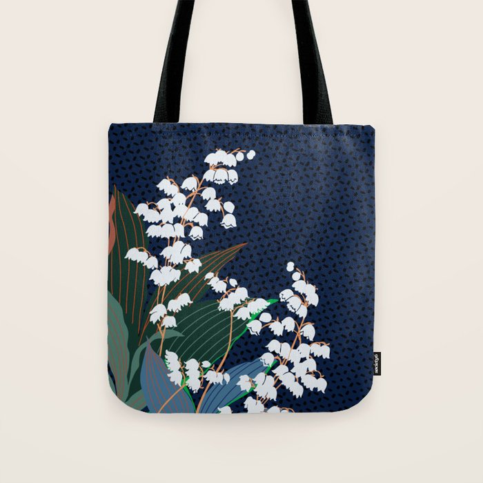 Big flowers Lily of the valley dark denim Tote Bag Gallery Image 1
