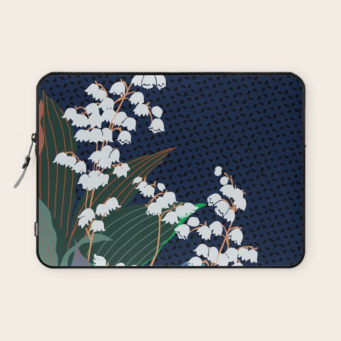 Big flowers Lily of the valley dark denim Laptop Sleeve Gallery Image 1