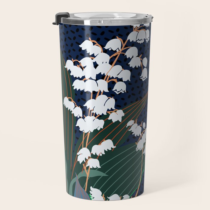 Big flowers Lily of the valley dark denim Travel Mug Gallery Image 3