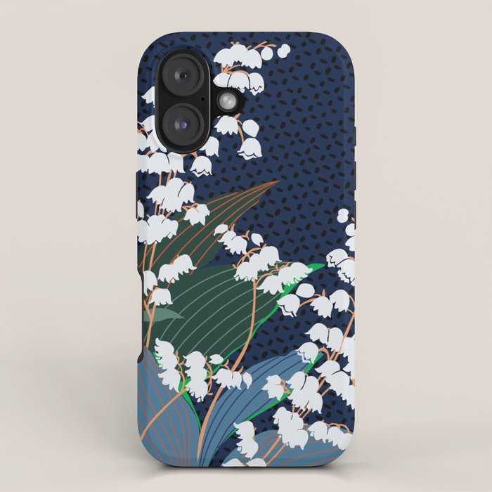 Big flowers Lily of the valley dark denim iPhone Case Gallery Image 1