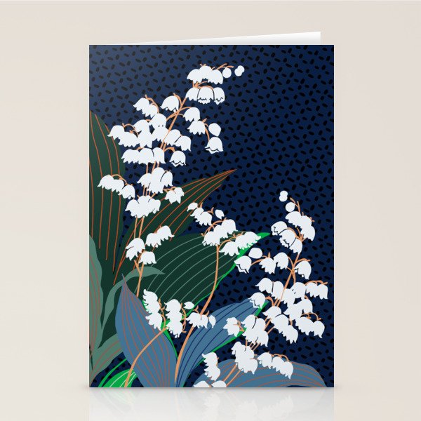 Big flowers Lily of the valley dark denim Stationery Card Gallery Image 1