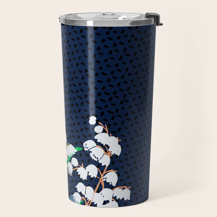 Big flowers Lily of the valley dark denim Travel Mug Gallery Image 2