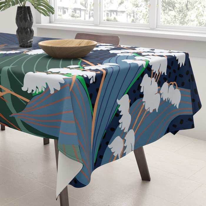 Big flowers Lily of the valley dark denim Tablecloth Gallery Image 3