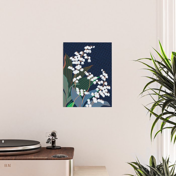 Big flowers Lily of the valley dark denim Poster Gallery Image 2