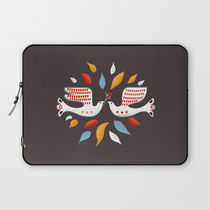 Retro christmas birds illustration Laptop Sleeve Gallery Image 1