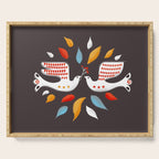 Retro christmas birds illustration Serving Tray Gallery Image 1