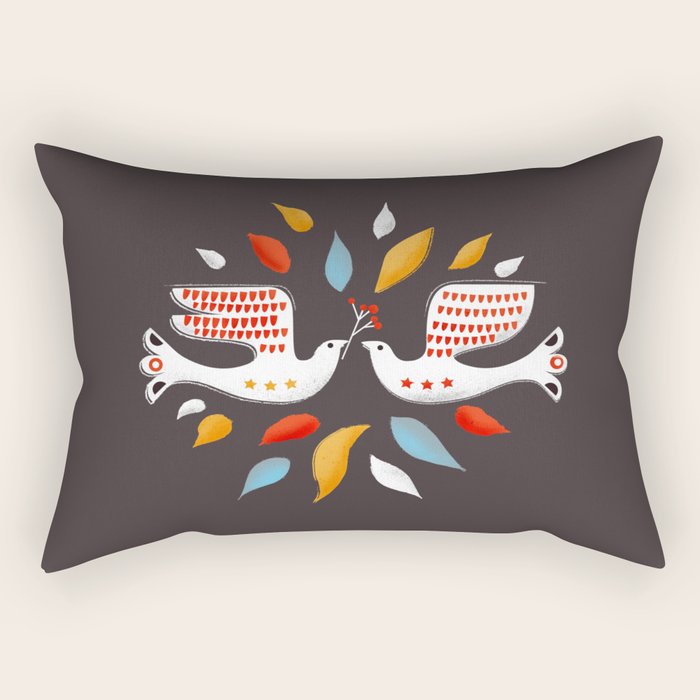 Retro christmas birds illustration Rectangular Pillow Gallery Image 2