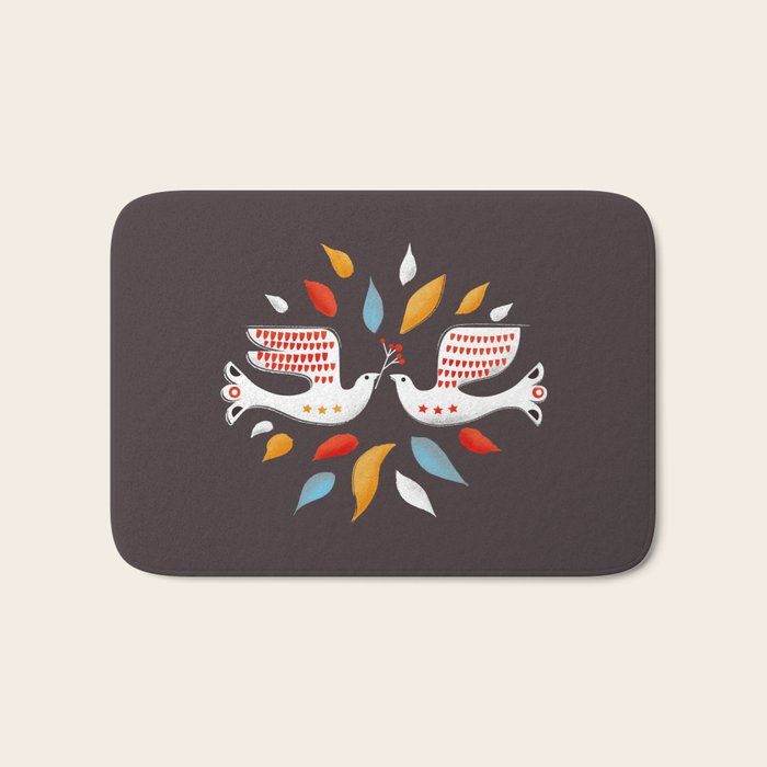Retro christmas birds illustration Bath Mat Gallery Image 1