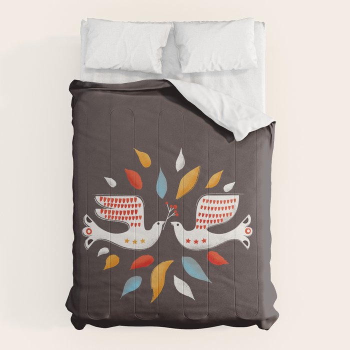 Retro christmas birds illustration Comforter Gallery Image 6