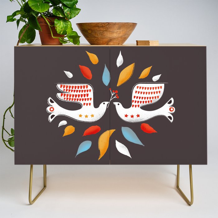Retro christmas birds illustration Credenza Gallery Image 1