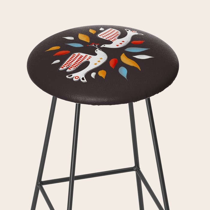 Retro christmas birds illustration Stool Gallery Image 2