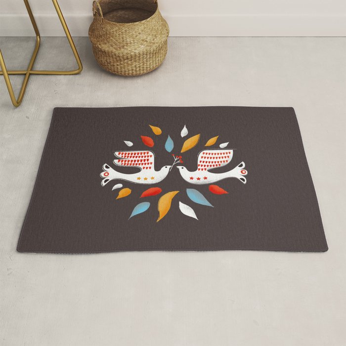 Retro christmas birds illustration Rug Gallery Image 1