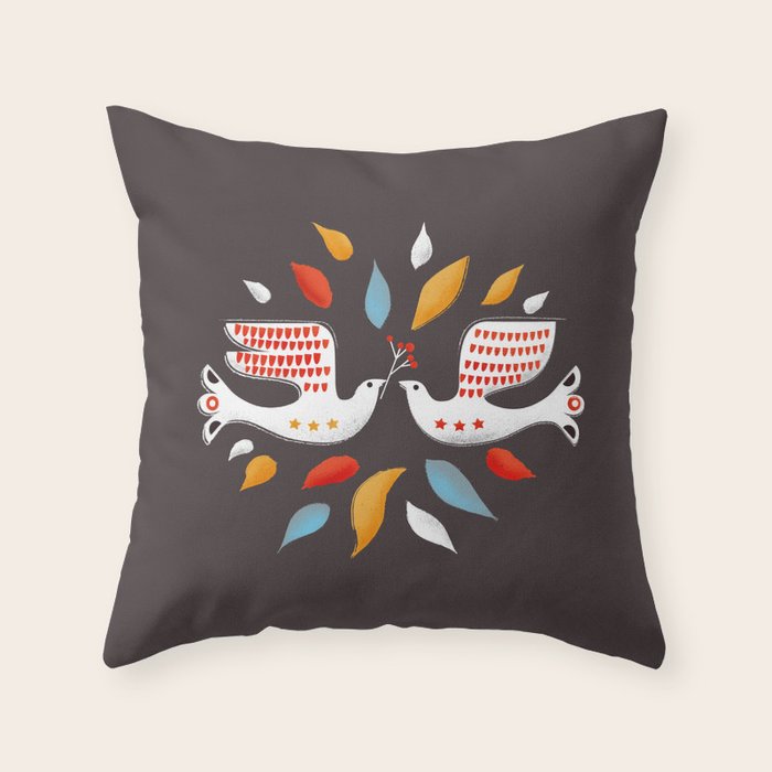Retro christmas birds illustration Throw Pillow Gallery Image 6