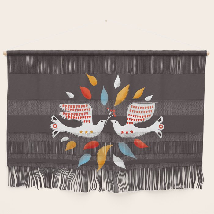 Retro christmas birds illustration Wall Hanging Gallery Image 1