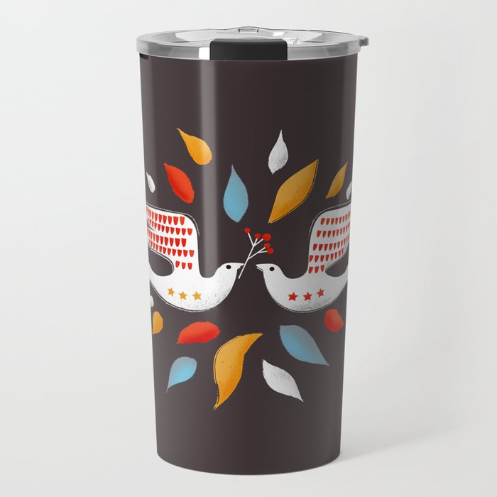 Retro christmas birds illustration Travel Mug Gallery Image 1