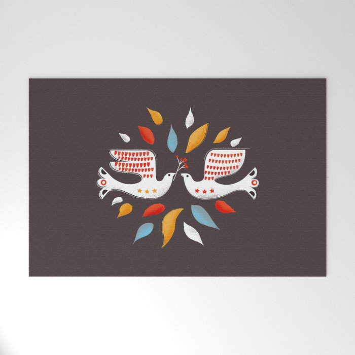 Retro christmas birds illustration Welcome Mat Gallery Image 1