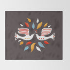 Retro christmas birds illustration Throw Blanket Gallery Image 2