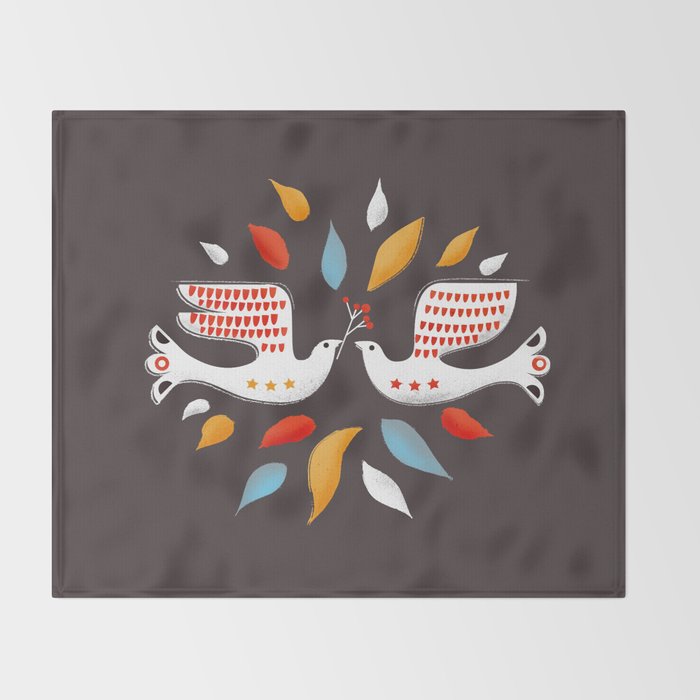 Retro christmas birds illustration Throw Blanket Gallery Image 2