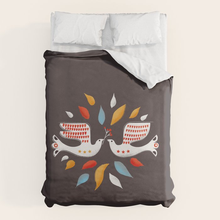 Retro christmas birds illustration Duvet Cover Gallery Image 6