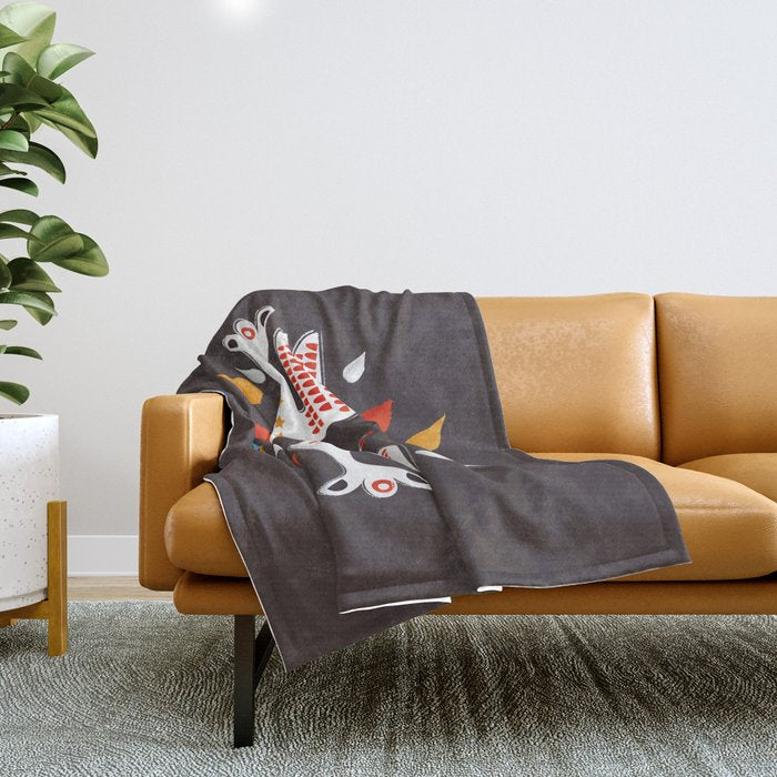 Retro christmas birds illustration Throw Blanket Gallery Image 1