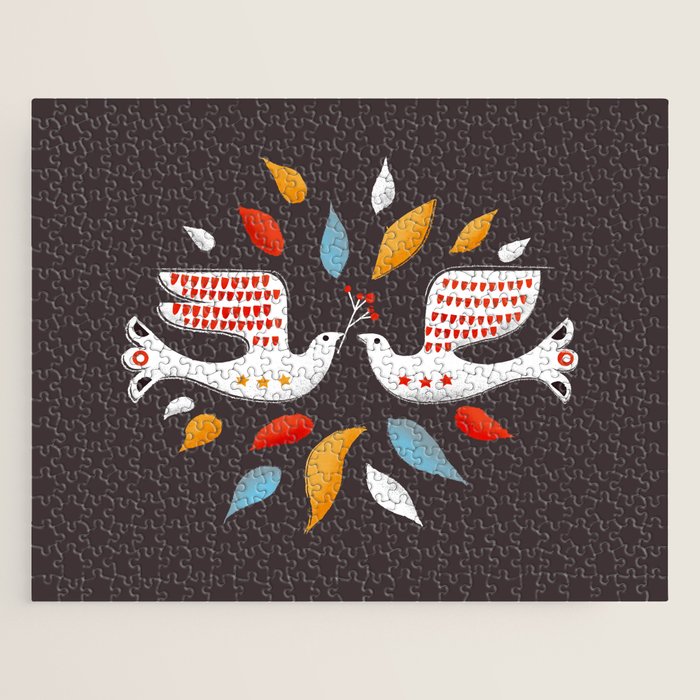 Retro christmas birds illustration Jigsaw Puzzle Gallery Image 1