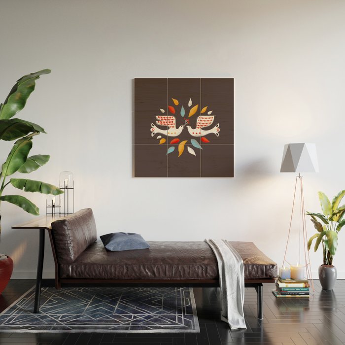 Retro christmas birds illustration Wood Wall Art Gallery Image 2