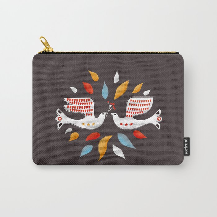 Retro christmas birds illustration Carry All Pouch Gallery Image 1