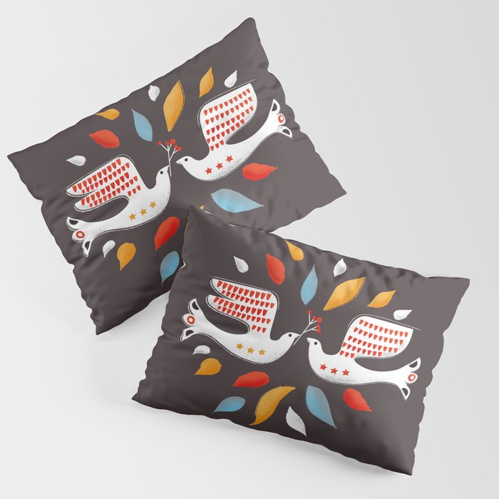 Retro christmas birds illustration Pillow Sham Gallery Image 1