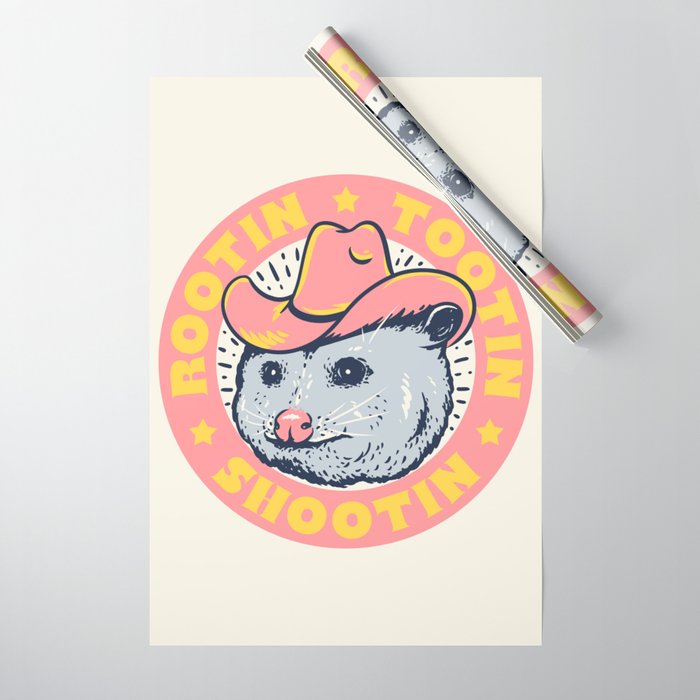 Possum Rootin Tootin Shootin | Pink Wrapping Paper Gallery Image 1
