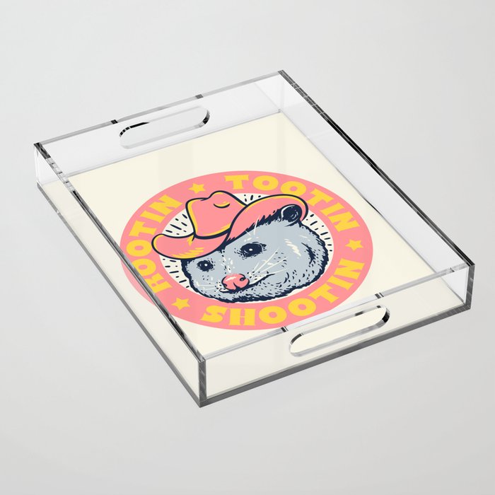 Possum Rootin Tootin Shootin | Pink Acrylic Tray Gallery Image 1