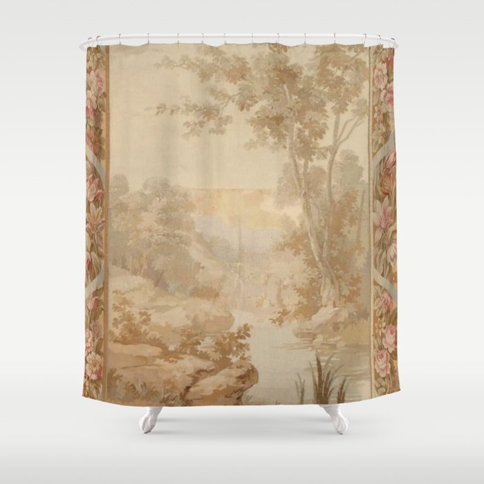 Antique 18th Century French Aubusson Pastel Verdure Tapestry Shower Curtain Gallery Image 1