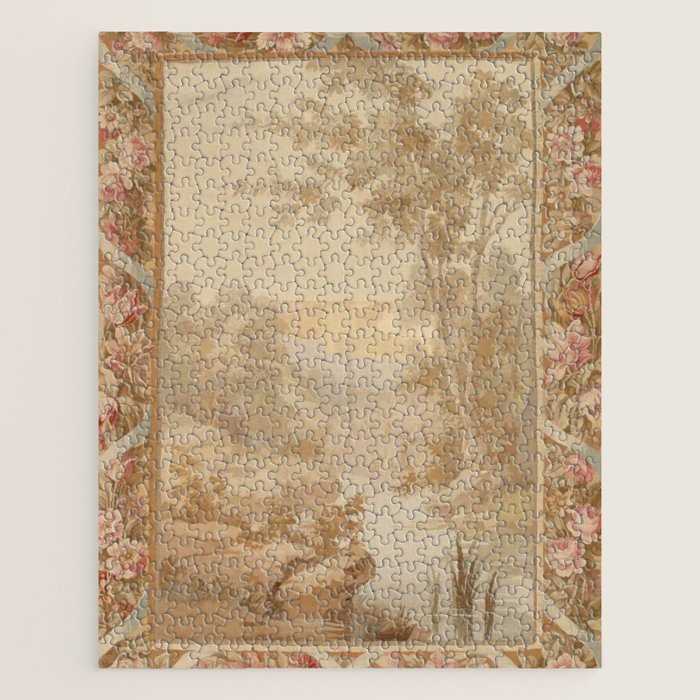 Antique 18th Century French Aubusson Pastel Verdure Tapestry Jigsaw Puzzle Gallery Image 1