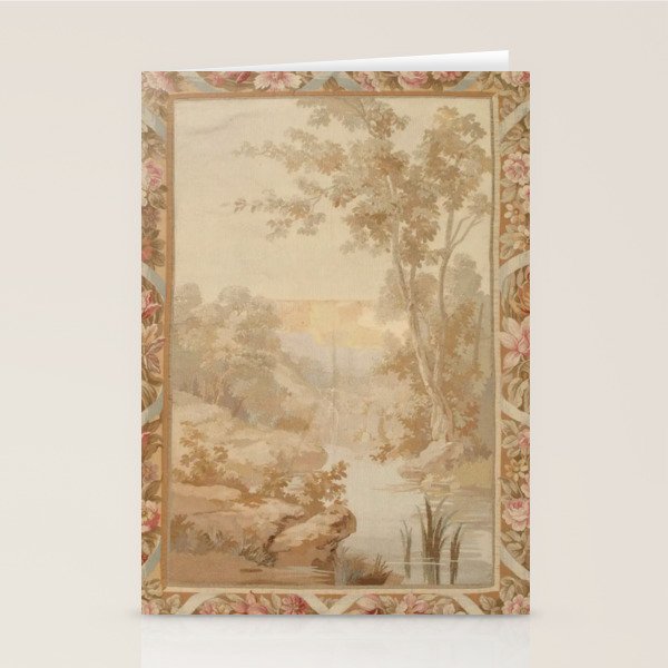 Antique 18th Century French Aubusson Pastel Verdure Tapestry Stationery Card Gallery Image 1