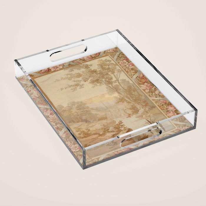 Antique 18th Century French Aubusson Pastel Verdure Tapestry Acrylic Tray Gallery Image 1