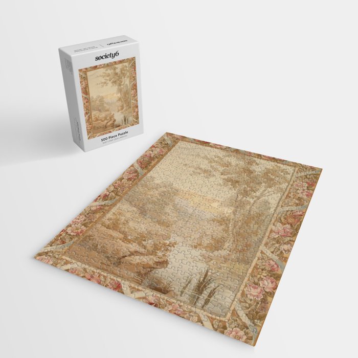 Antique 18th Century French Aubusson Pastel Verdure Tapestry Jigsaw Puzzle Gallery Image 2