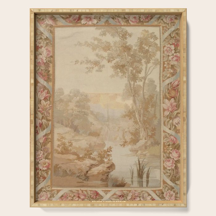 Antique 18th Century French Aubusson Pastel Verdure Tapestry Serving Tray Gallery Image 1