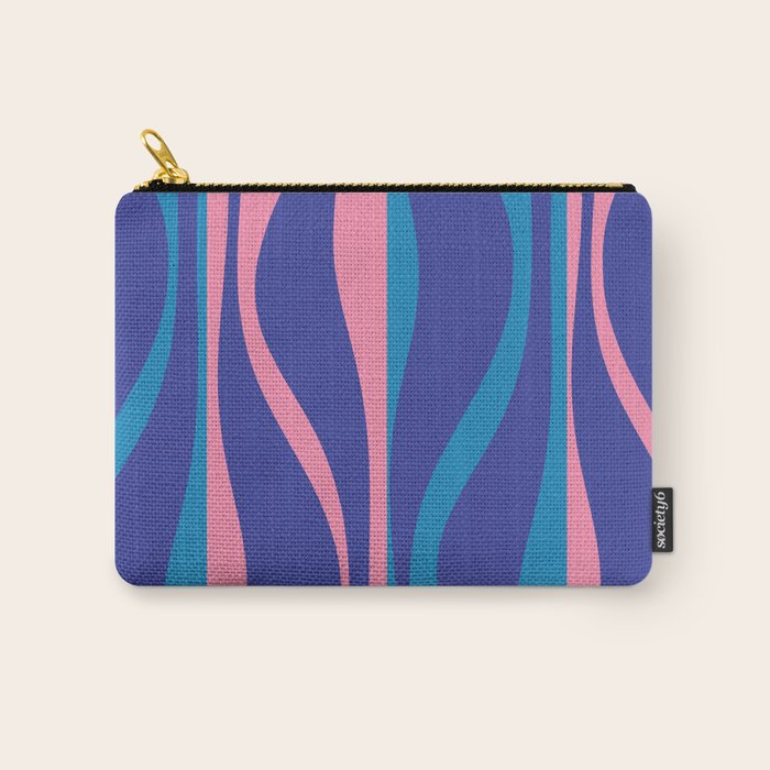Mid Century Modern Retro Lounge Striped Ogee Pattern in Modtastic Blue and Pink Carry All Pouch Gallery Image 1