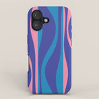 Mid Century Modern Retro Lounge Striped Ogee Pattern in Modtastic Blue and Pink iPhone Case Gallery Image 1
