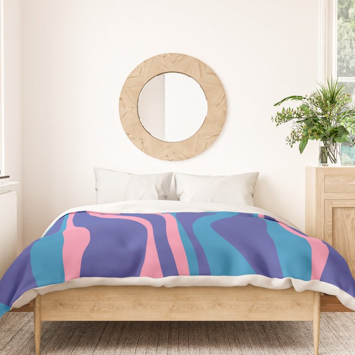 Mid Century Modern Retro Lounge Striped Ogee Pattern in Modtastic Blue and Pink Duvet Cover Gallery Image 3