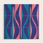 Mid Century Modern Retro Lounge Striped Ogee Pattern in Modtastic Blue and Pink Wood Wall Art Gallery Image 1