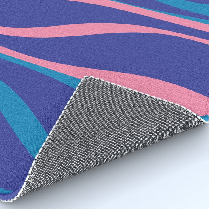 Mid Century Modern Retro Lounge Striped Ogee Pattern in Modtastic Blue and Pink Rug Gallery Image 4