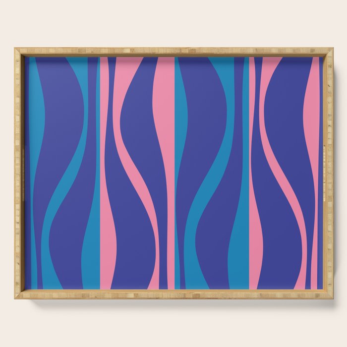 Mid Century Modern Retro Lounge Striped Ogee Pattern in Modtastic Blue and Pink Serving Tray Gallery Image 1