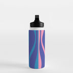 Mid Century Modern Retro Lounge Striped Ogee Pattern in Modtastic Blue and Pink Water Bottle Gallery Image 3