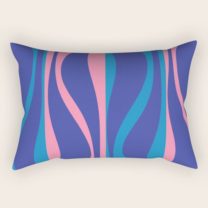 Mid Century Modern Retro Lounge Striped Ogee Pattern in Modtastic Blue and Pink Rectangular Pillow Gallery Image 1