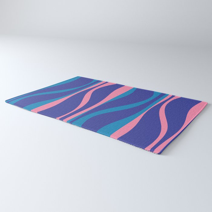 Mid Century Modern Retro Lounge Striped Ogee Pattern in Modtastic Blue and Pink Rug Gallery Image 3