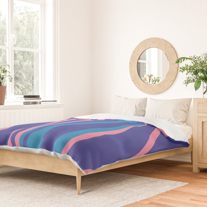 Mid Century Modern Retro Lounge Striped Ogee Pattern in Modtastic Blue and Pink Duvet Cover Gallery Image 2