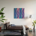 Mid Century Modern Retro Lounge Striped Ogee Pattern in Modtastic Blue and Pink Wood Wall Art Gallery Image 2