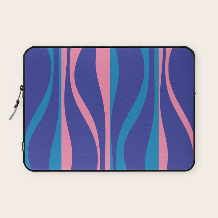Mid Century Modern Retro Lounge Striped Ogee Pattern in Modtastic Blue and Pink Laptop Sleeve Gallery Image 1